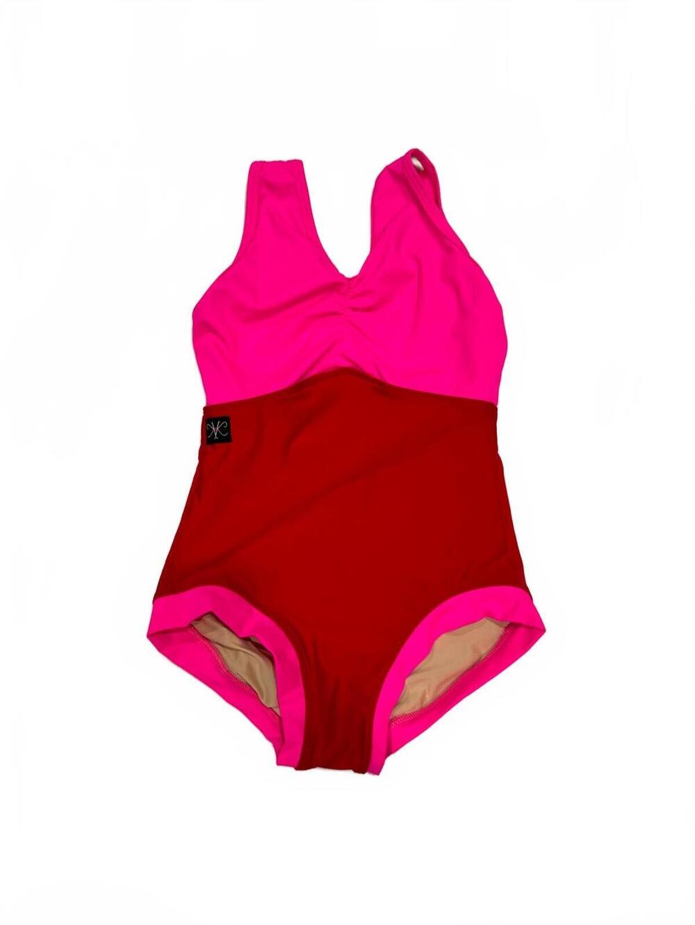 Kandi Kouture Hot Pink & Red Leotard CXL (Child XL 10/12) Dancewear Strappy Back